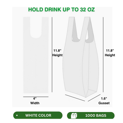 To-go Bags for Drinks |  Cup Carrier with Handls | 1000 Count | Single Cup| White