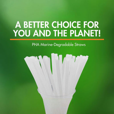 OrangeBio 7 3/4" Jumbo Compostable PHA Straw, wrapped, 5.5 mm - 300 Count