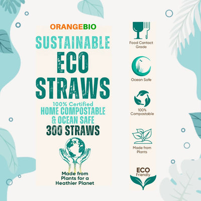 OrangeBio 7 3/4" Jumbo Compostable PHA Straw, wrapped, 5.5 mm - 300 Count